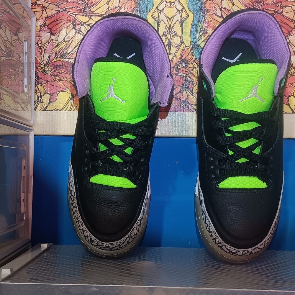 Air Jordan Retro Basketball Shoes - Black/Neon Green/Grey